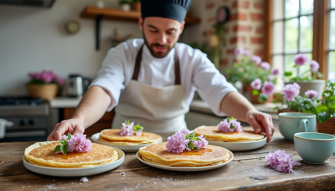 savourez la douceur du printemps avec nos délicieuses crêpes nappées de sirop de fleur, une recette gourmande et originale à partager en famille ou entre amis.